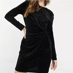 & Other Stories Velvet Twist Front Black Velvet Embellished Mini Dress New